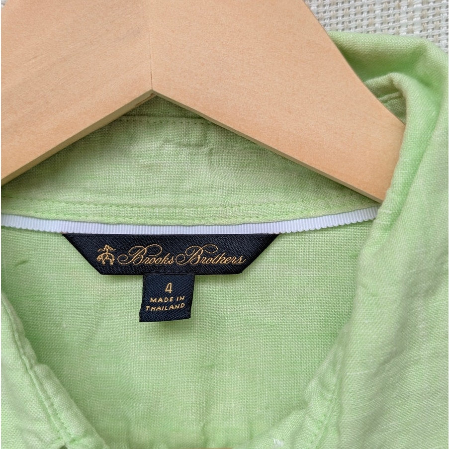 Brooks Brothers Green 100% Linen Button-Down Casual Shirt, size 4