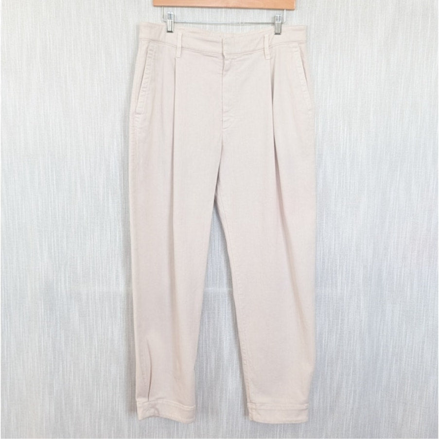Brunello Cucinelli Straight Tapered Pleated Pants Womens 10 Ecru Cotton High-rise Chino