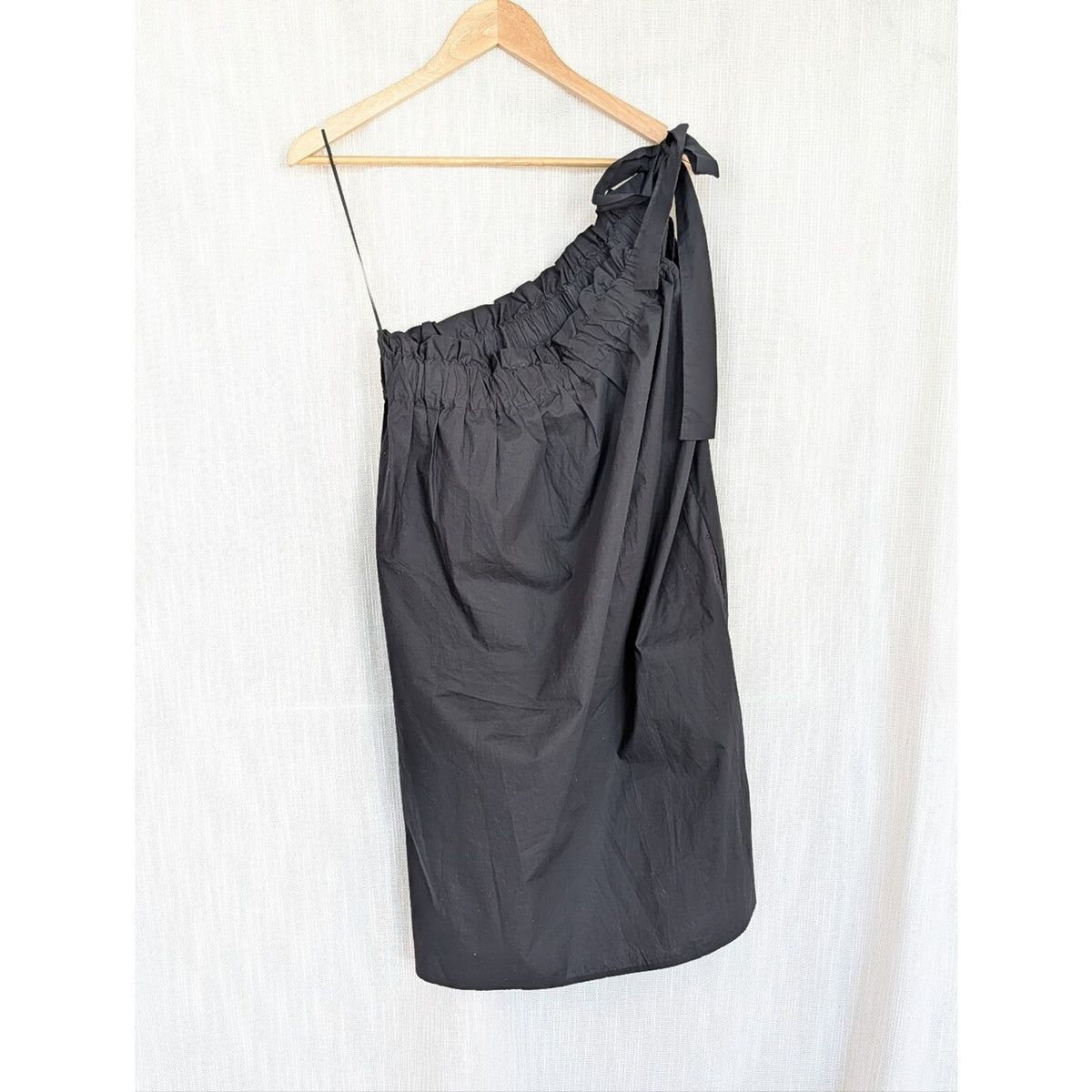 NWOT Xirena Saskia One Shoulder Mini 100% Poplin Cotton Black Dress, Size L