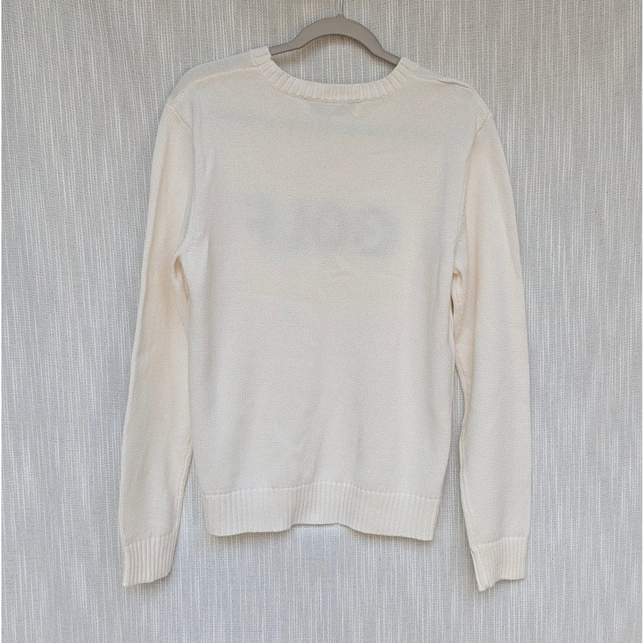 Ellsworth & Ivey Classic Golf Crewneck Sweater Womens L Ivory/Navy Long Sleeve