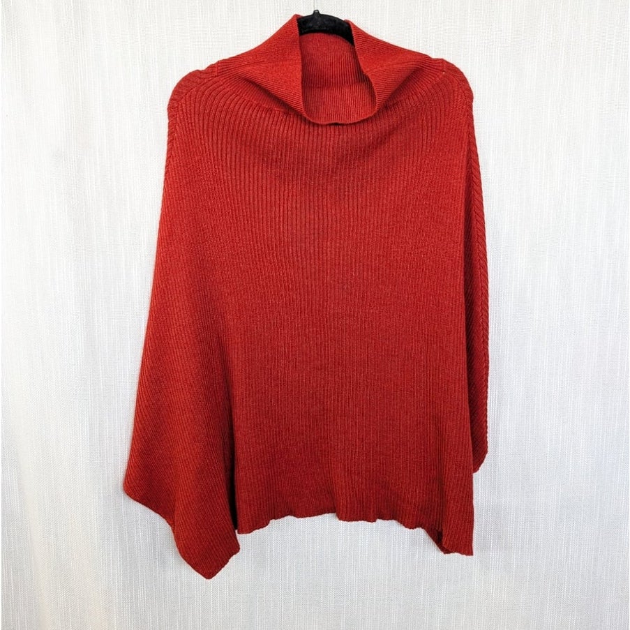 Ulla Johnson Baby Alpaca Silk Ribbed Sweater Poncho M Rust Orange/Brown