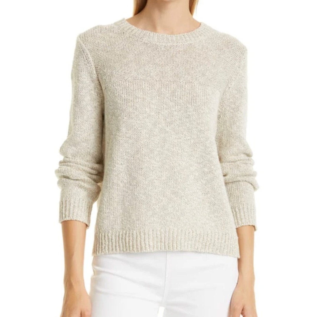 Jenni Kayne Sweater Womens L Natural Crewneck Cotton Linen Pullover Knit