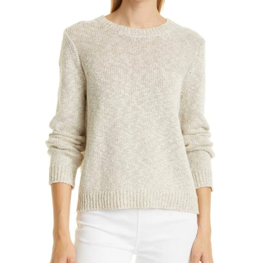 Jenni Kayne Sweater Womens L Natural Crewneck Cotton Linen Pullover Knit