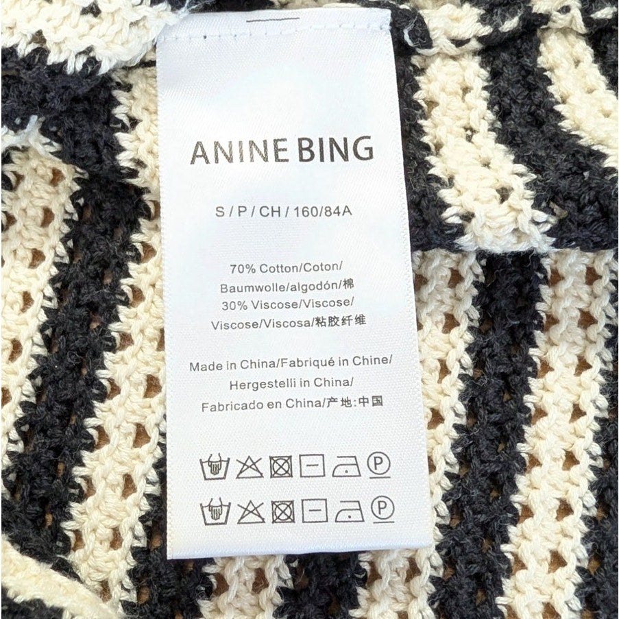 Anine Bing Arie Striped Crochet Knit Mini Dress Womens S Black Sleeveless