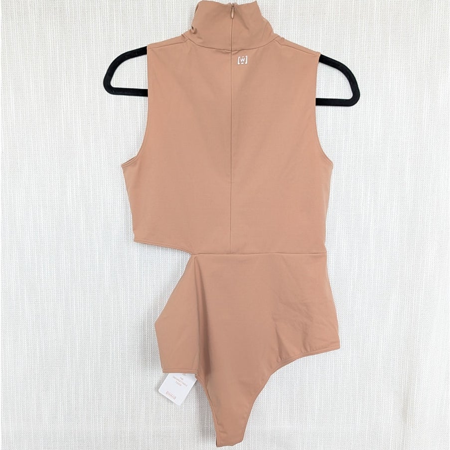 Wolford Warm Up Cutout Bodysuit Womens M Almond Tan Sleeveless One-Piece NWT