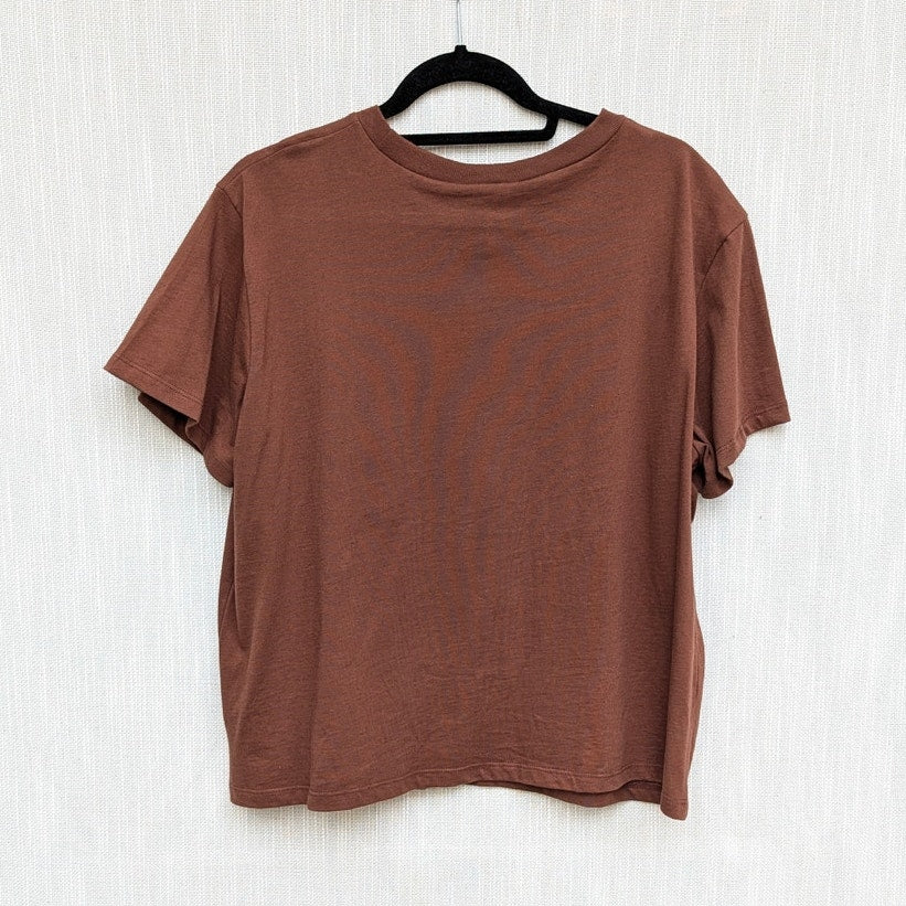 Reformation Top Womens XL Brown Cotton Crewneck Short Sleeve T-shirt