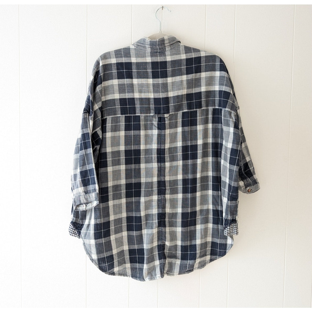 Anthropologie Pilcro Plaid White/Blue Oversized Shirt, Size XS/S
