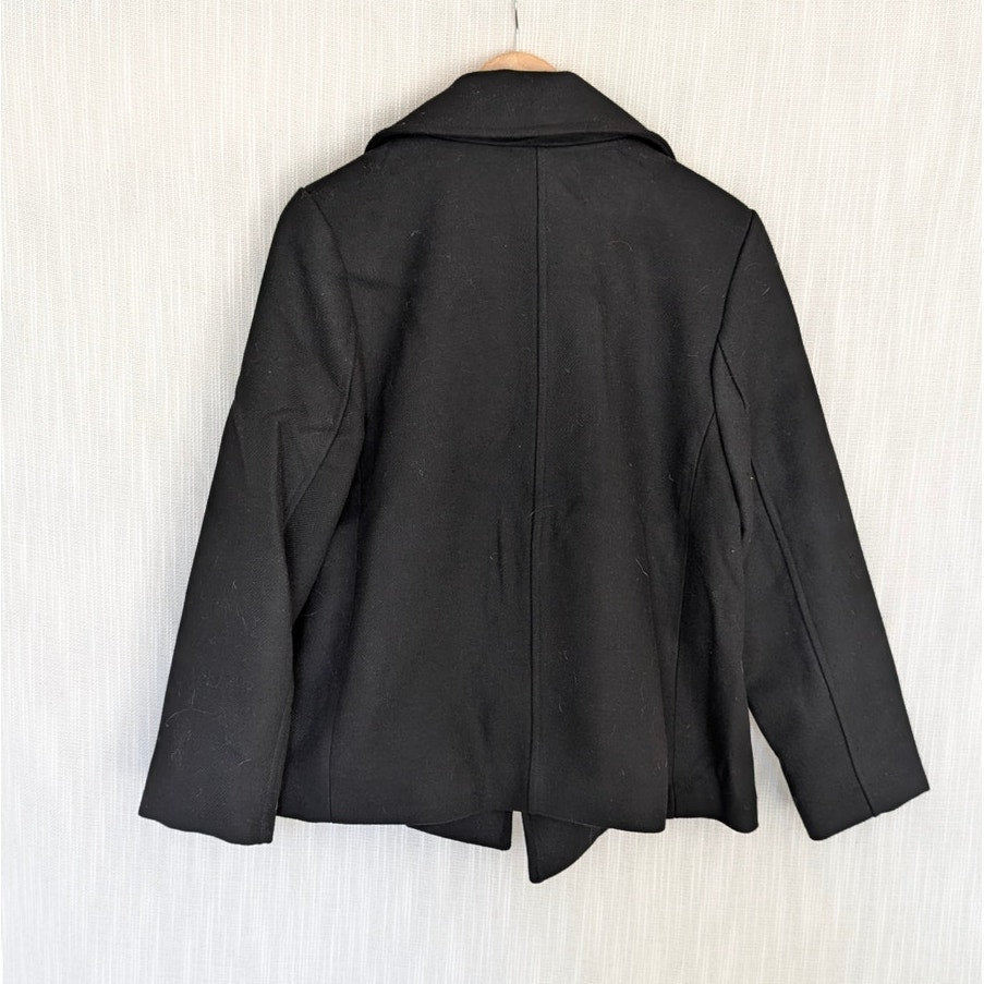 H&M HM Black Double-Breasted Short Peasant's Twill Jacket Pea Coat, size M