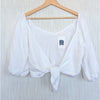 Posse Mia Linen Crop Top Womens S White Knot Detail V-neck Half Sleeve