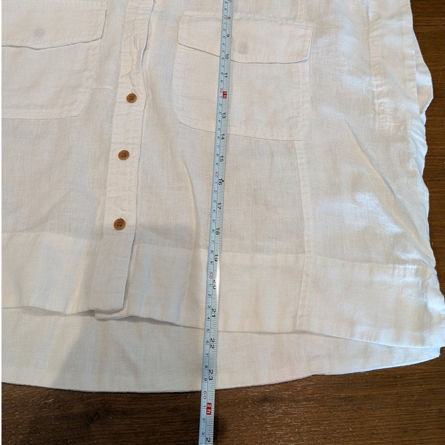 Madewell White Flap-Pocket Button-Up Shirt in 100% Linen, size L