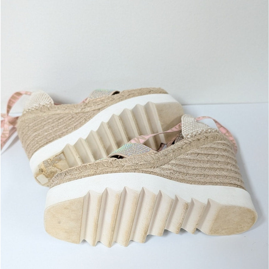 Stella McCartney Gaia Crystal Ankle-Wrap Platform Espadrilles Womens EU 40/US 10