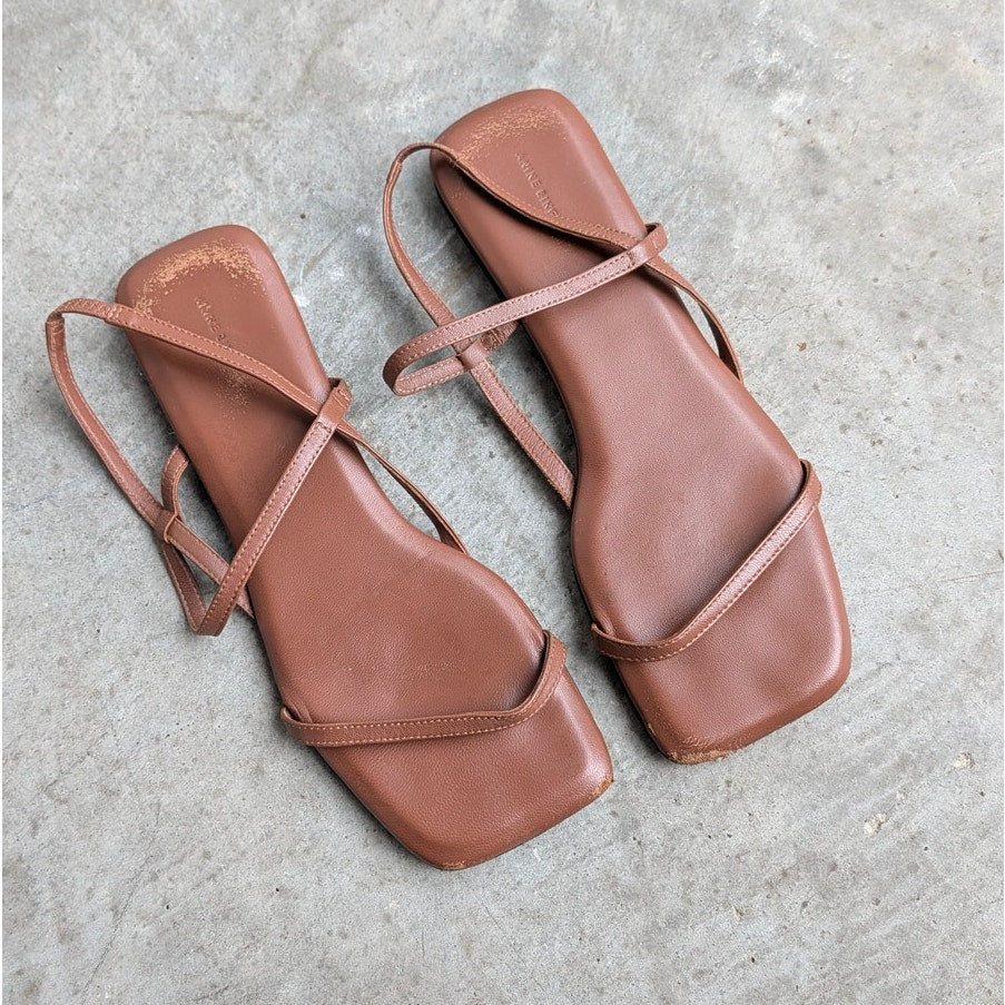 Anine Bing Hilda Sandals Womens EU 39/ US 9 Brown Leather Slip On Slingback Flat