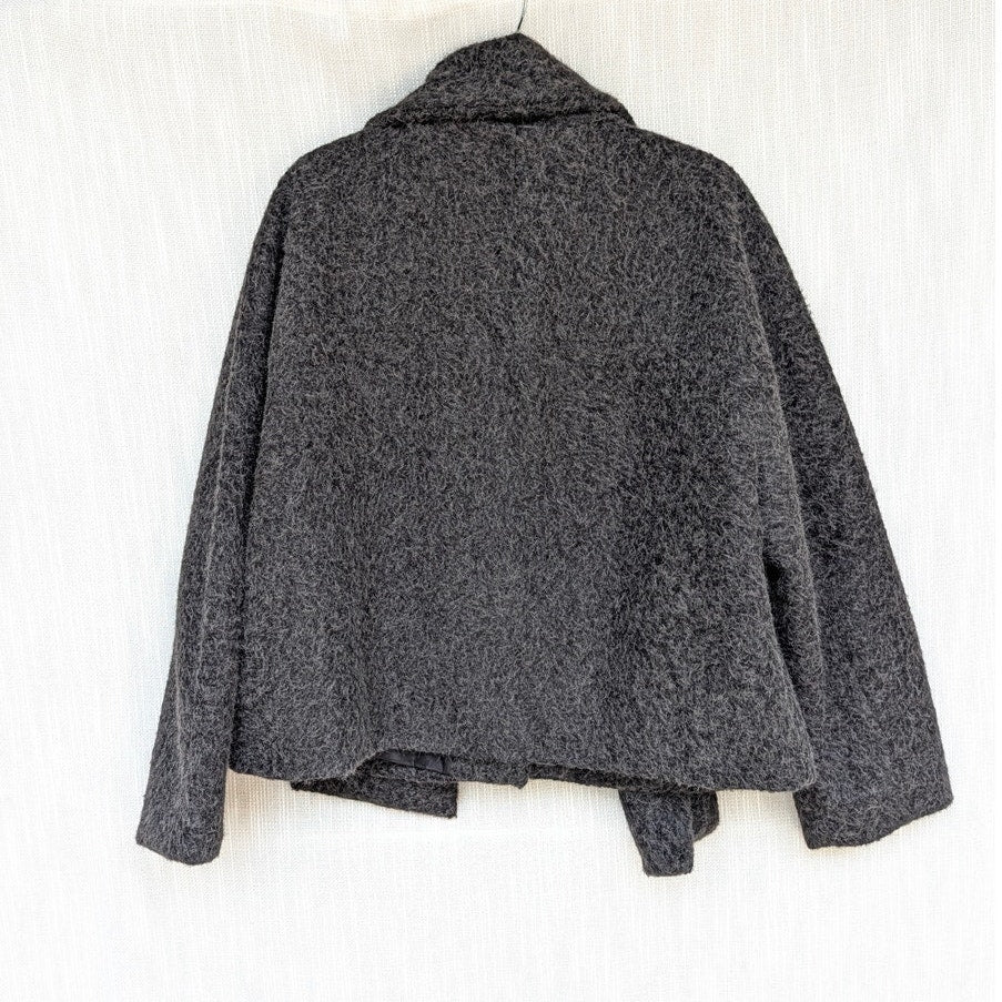 Zara Short Boucle Coat with Scarf 6318/295/922 Womens XL Dark Gray Button Front