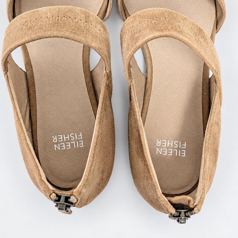 Eileen Fisher Hall Taupe Suede Pointed Toe Flats Size 8