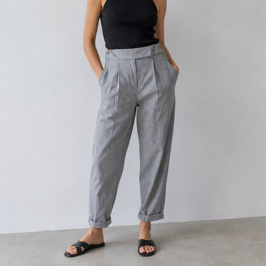 Brunello Cucinelli Wool/Linen Pants Womens 10 Gray High-rise Tapered Trousers