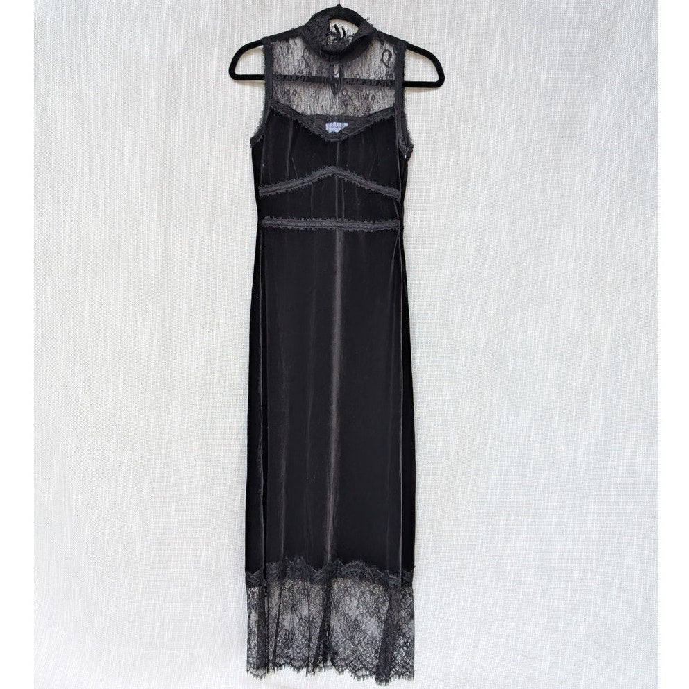 Lost + Wander Black Lace Velvet High Neck Sleeveless Maxi Dress, size S