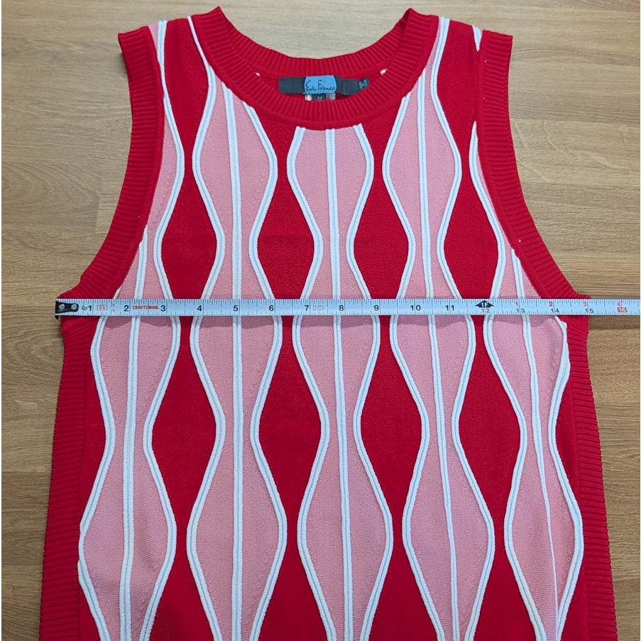 Eva Franco Mimma Harlequin Pink Red Striped Sleeveless Knit Top Size M