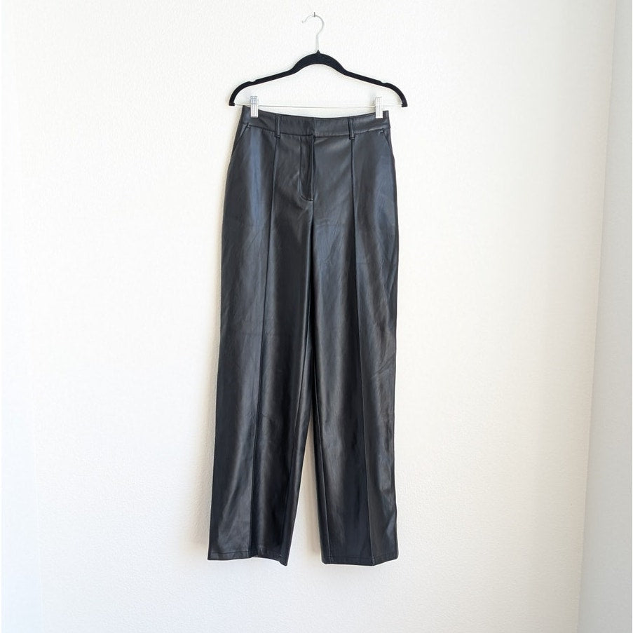 NA-KD x Angelica Blick Black Faux Leather PU Mid Rise Pants, size 36/US 6/S