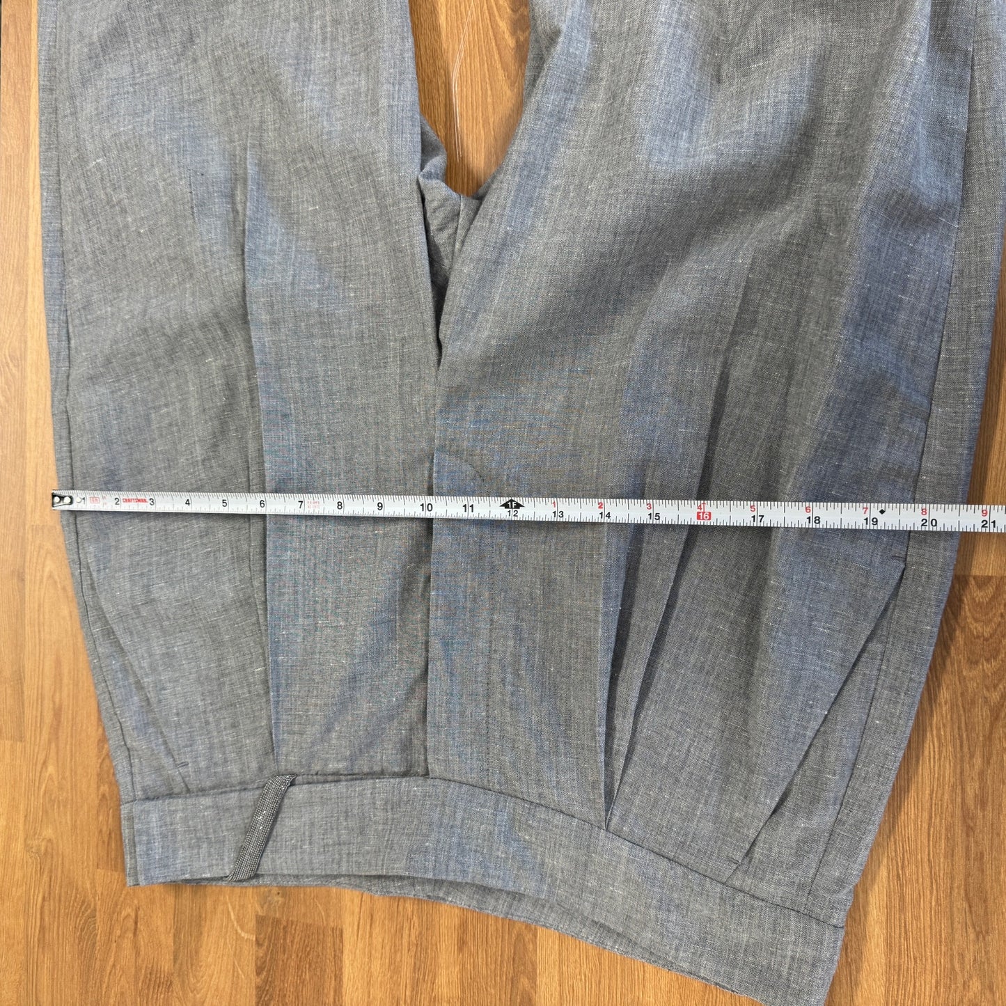 Brunello Cucinelli Wool/Linen Pants Womens 10 Gray High-rise Tapered Trousers