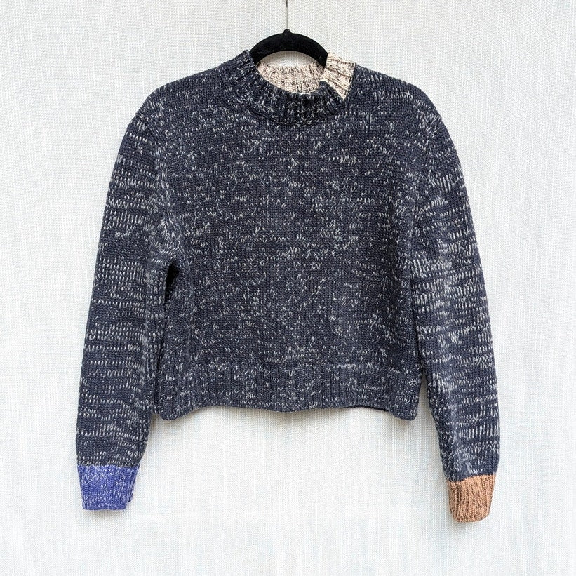 COS Contrast-Knit Jumper Womens M Dark Gray Wool Blend Long Sleeve Crewneck