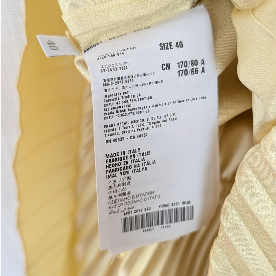 PRADA Pleated Short Sleeves Dress Womens IT40/S Yellow Crew Neck Knee Length