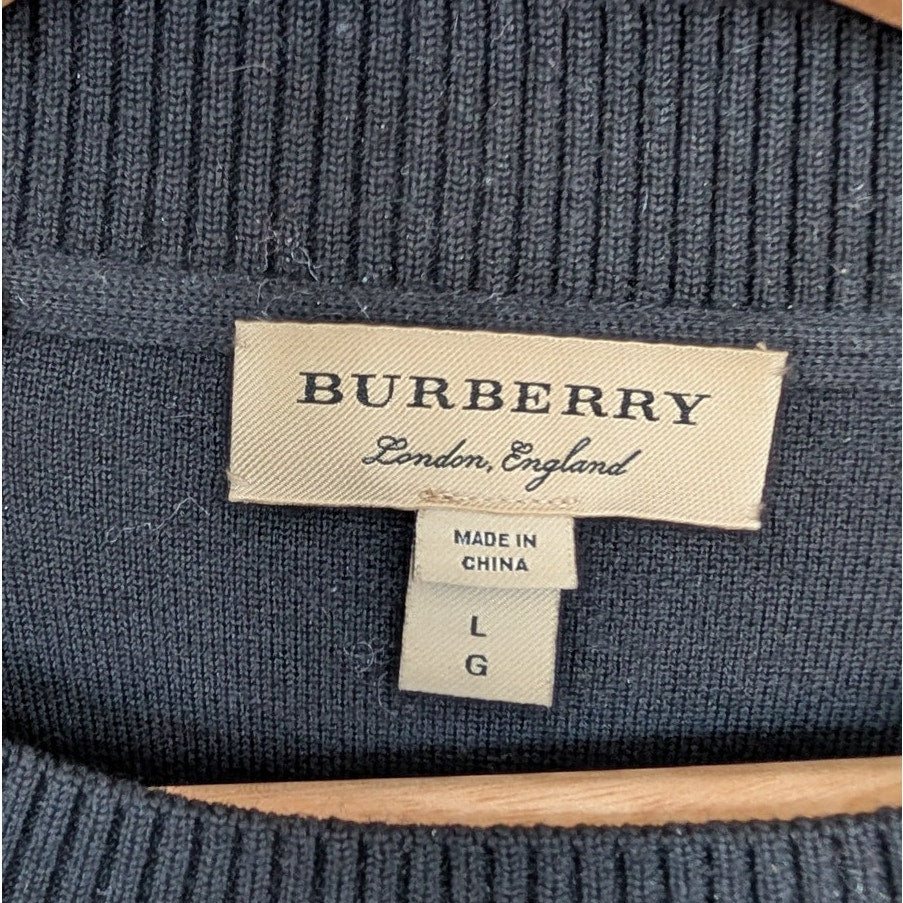 Burberry Bilston Logo Knitted Merino Wool Sweater Unisex Womens L Black Crewneck
