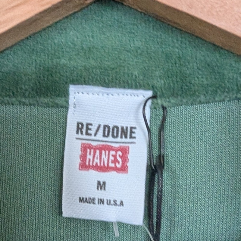 RE/DONE x Hanes Cropped Velour Long Sleeve Polo Top Basil Green Size M NWT