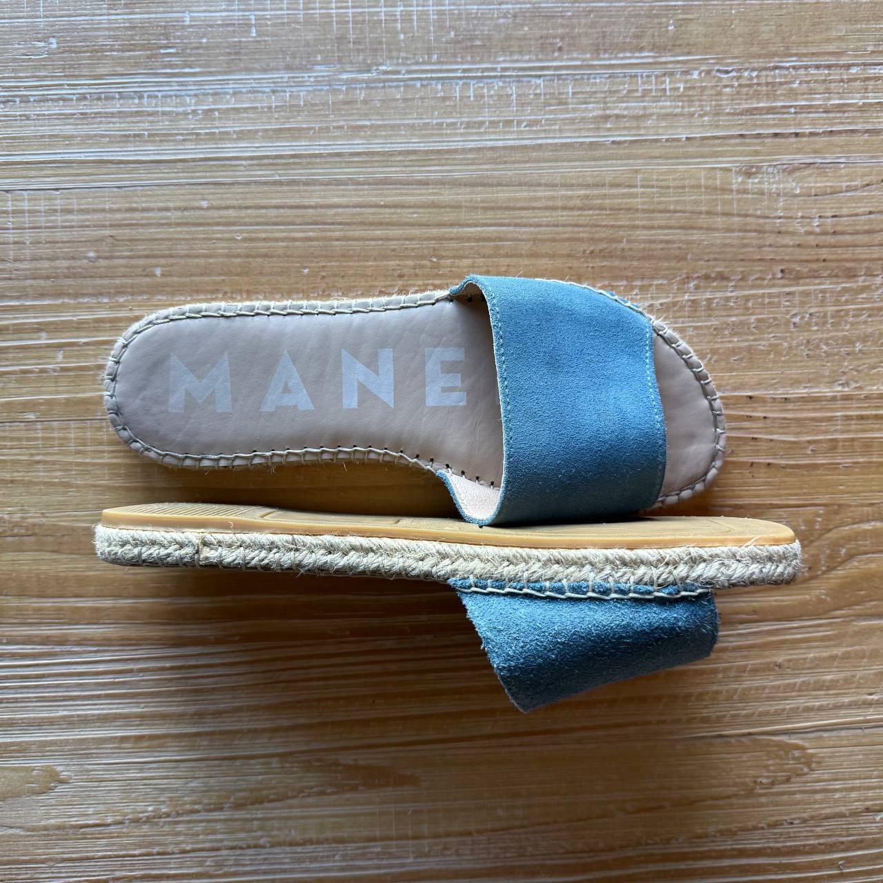 Manebi Sandals Womens EU 37/US 6 Blue Suede Flat Open Toe Espadrille Slides