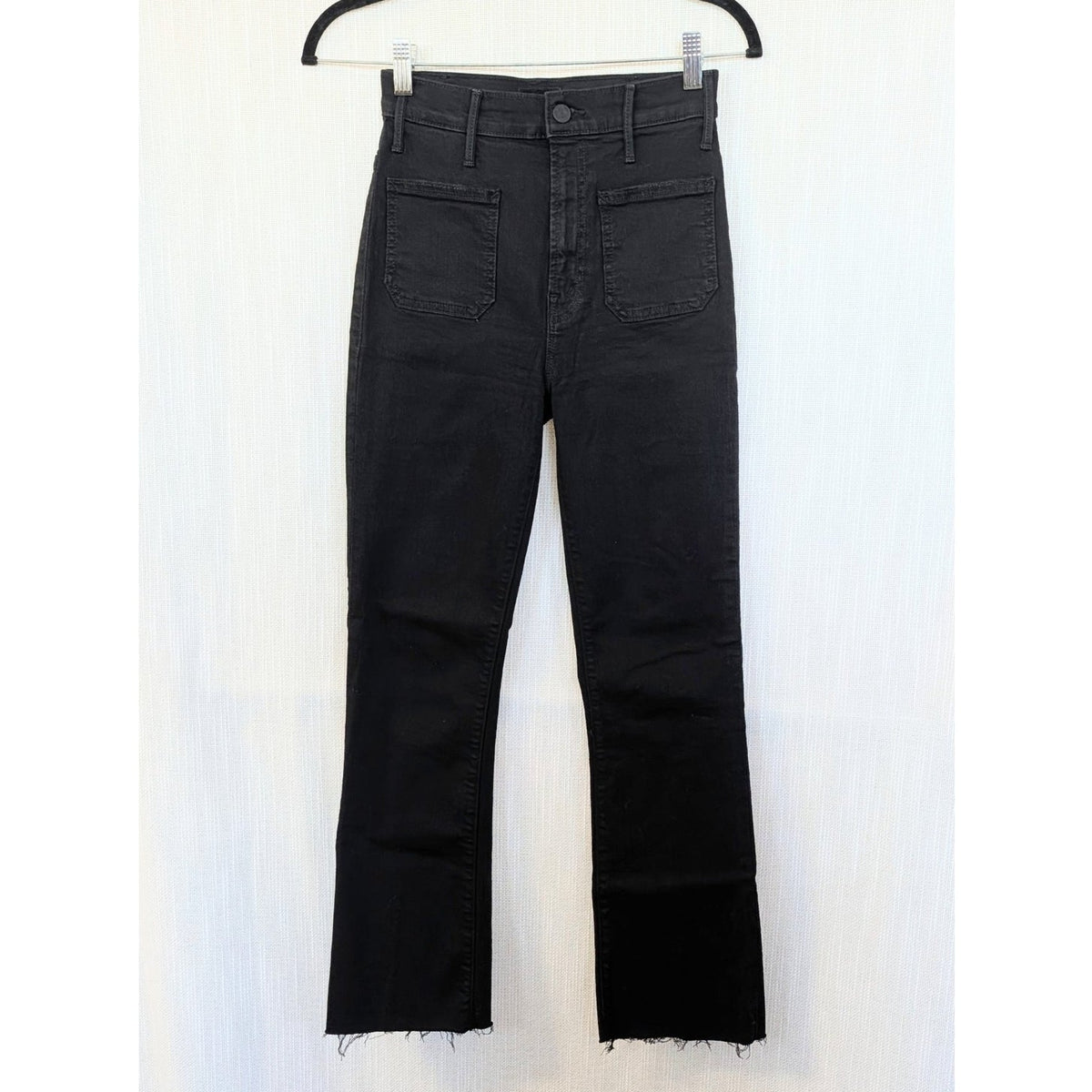 MOTHER The Hustler Patch Pocket Ankle Fray Jeans Not Guilty Black 25