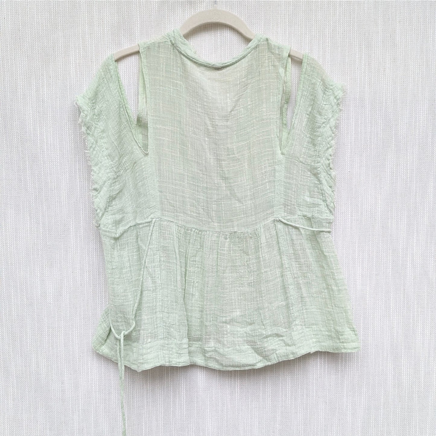 FP One Gauze Indus Top Womens S Mint Sheer V-neck Babydoll High Waist