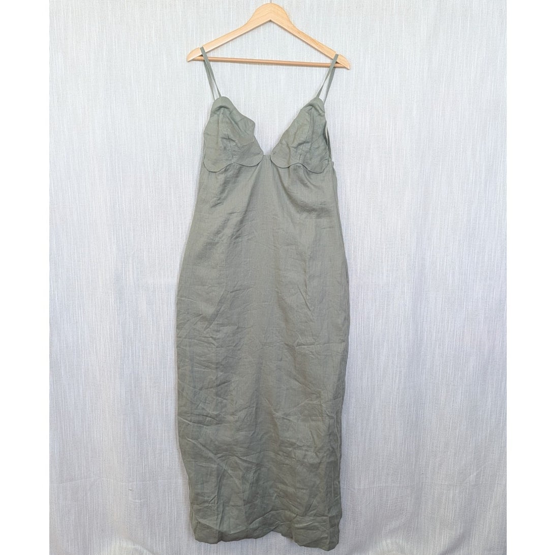Ancora Azara Linen Midi/Maxi Dress Womens L Green Sleeveless Bust Details