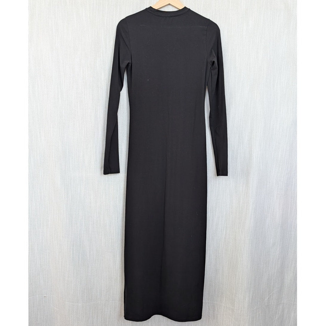 Raey Cotton-Blend Jersey Maxi Dress Womens UK10/S Black Crewneck Long Sleeve