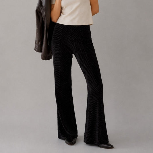 Free People Penny Pull On Velvet Pants Womens XS Black High-rise Flared NWT