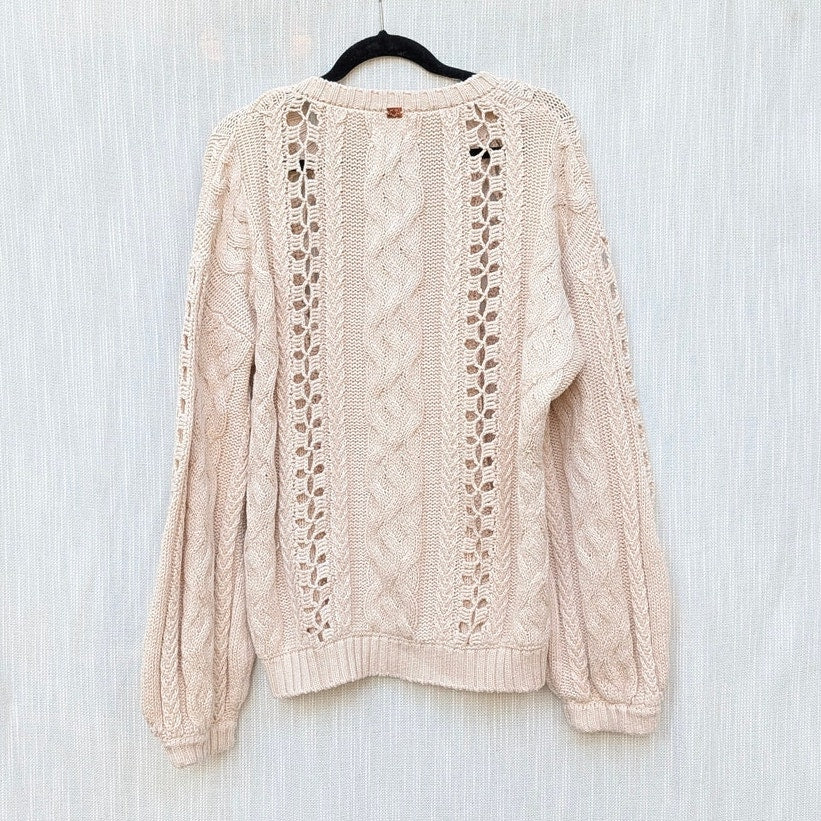 KNITZ For Love & Lemons Wythe Pullover Womens S Natural Oversized Cotton