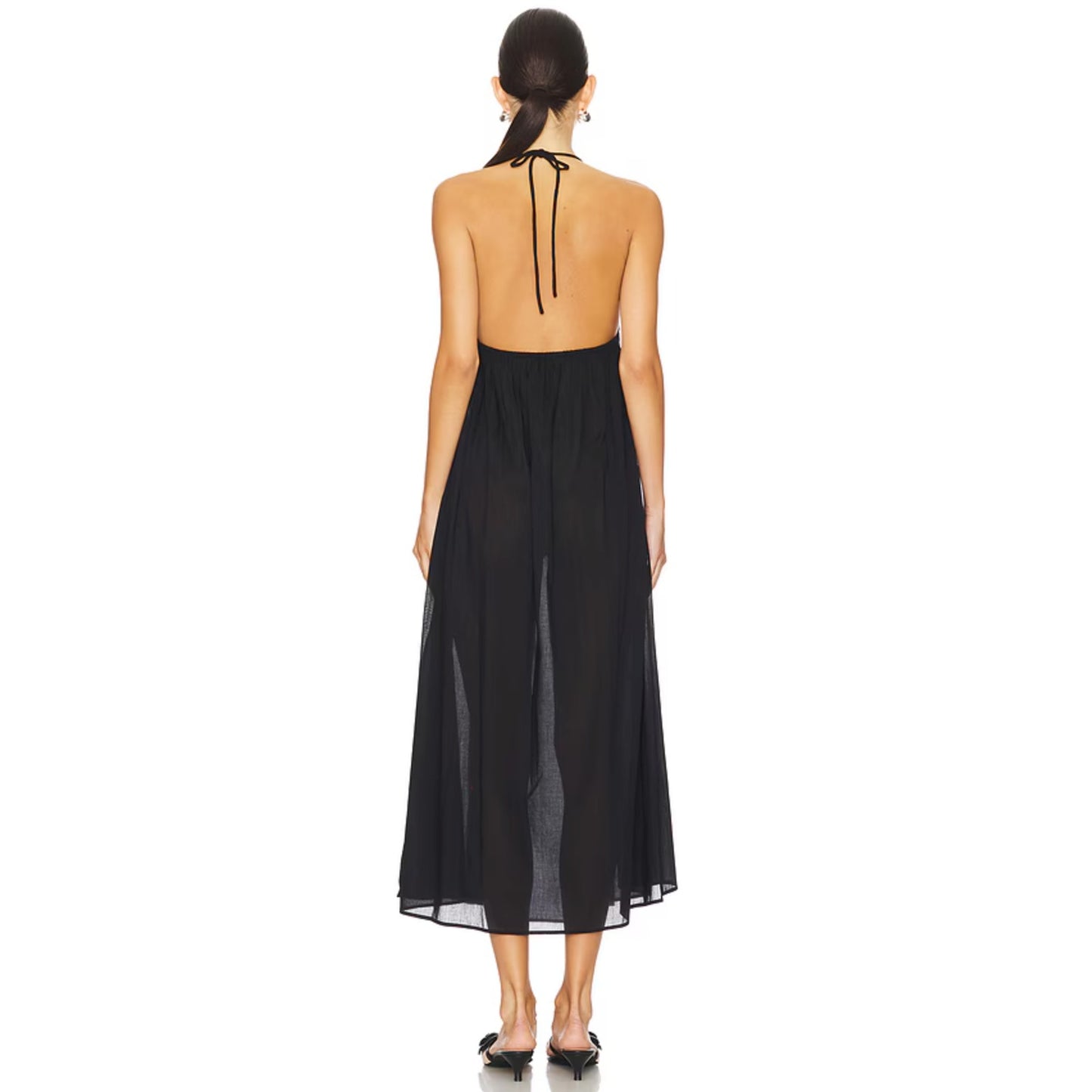 NWT AllSaints Iris Black Cotton Poplin Sleeveless Halter Neck Midi Dress, size 4