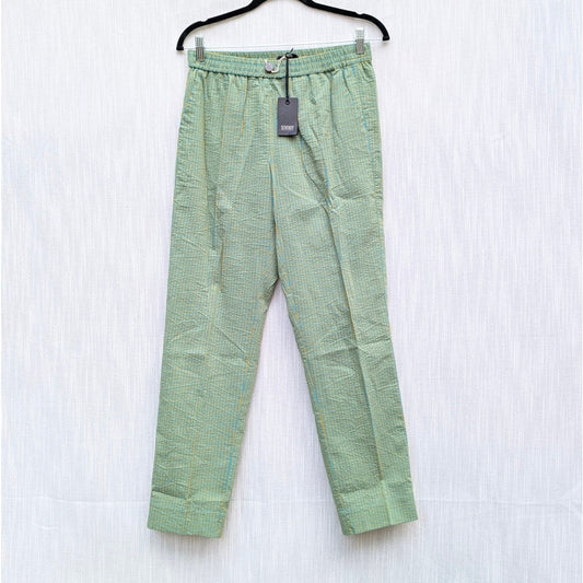 Seventy Pants Womens IT42/S Blue/Green Striped Cotton/Silk Mid-rise Ankle NWT