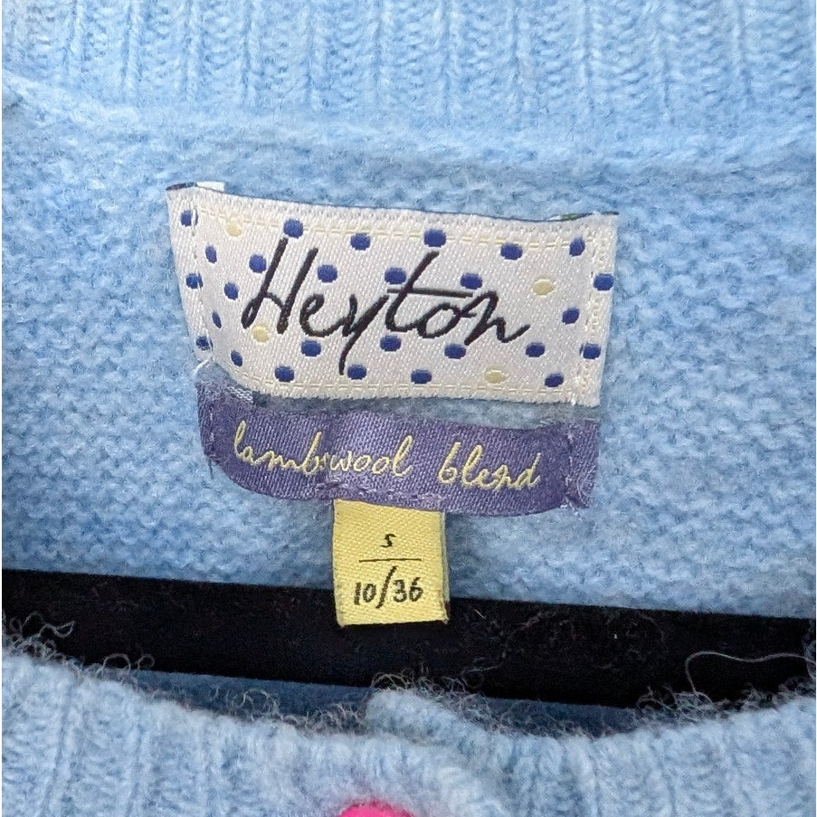 Heyton Blue Lambswool Blend Buttoned Long Sleeve Cardigan, size S