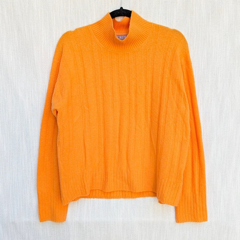 J.Crew Sweater Womens M Orange Ribbed Wool Alpaca Mockneck Supersoft Yarn BM209