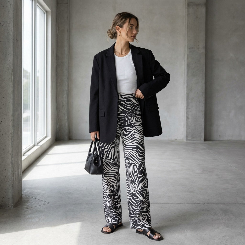 NWT Anthropologie Corey Lynn Black/White Zebra Striped Wide Leg Pants, size M