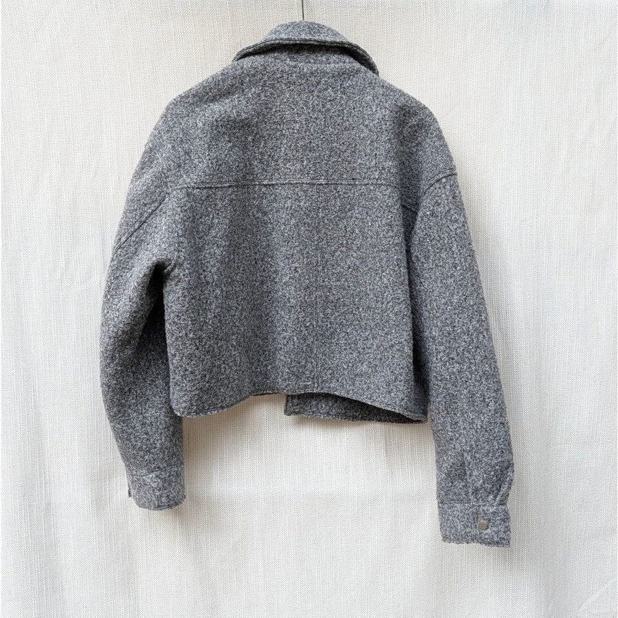 Zara 3046/288/802 Bouclé Cropped Jacket Womens XL Gray Long Sleeve Full Zip