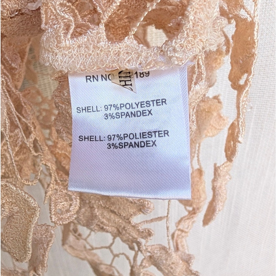 Miss Finch Lace Top Womens S Beige Sheer Floral Lace Crochet Overlay Cap Sleeve