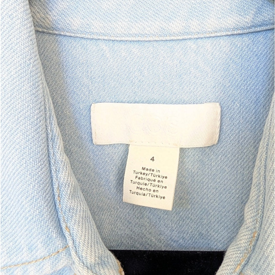 COS Frayed Short-Sleeved Denim Shirt Womens 4 Blue Cotton Contrast Button-Up