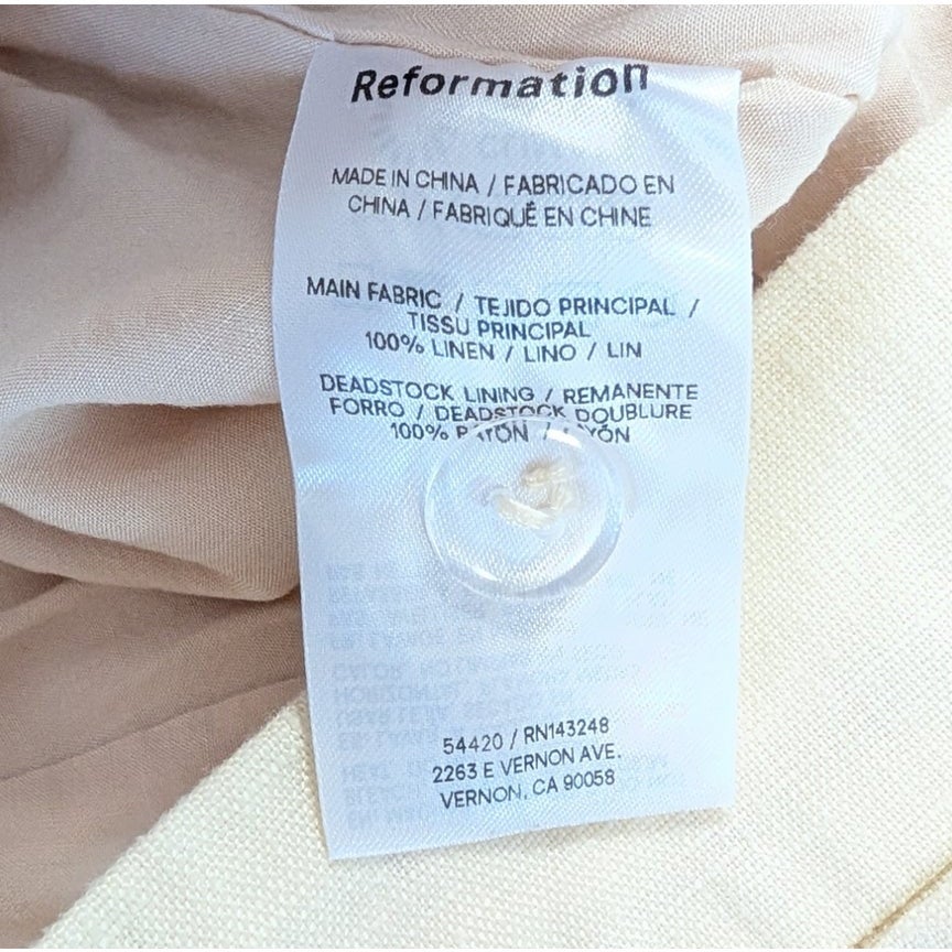 Reformation Cream Yellow Linen Pleated High Rise Shorts Size 8