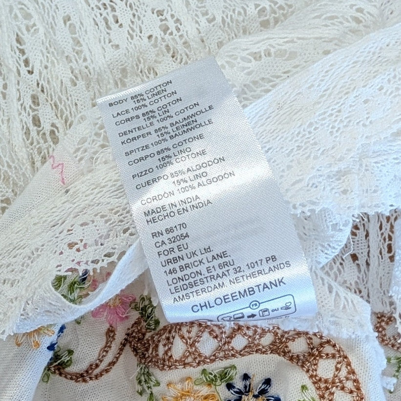 Free People Chloe Embroidered Tank Top Womens XS Linen/Cotton Sleeveless NWT