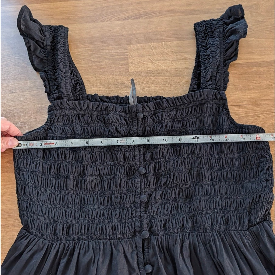 Anthropologie The Peregrine Square-Neck Midi Dress Womens L Black Smocked A-line