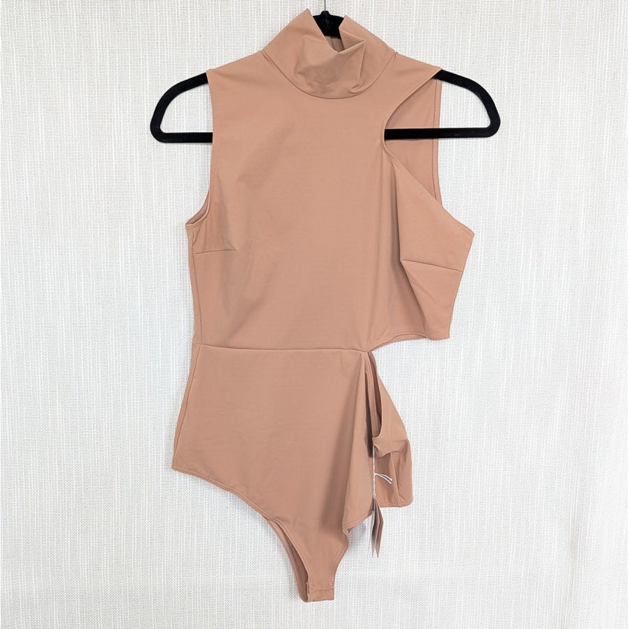 Wolford Warm Up Cutout Bodysuit Womens M Almond Tan Sleeveless One-Piece NWT
