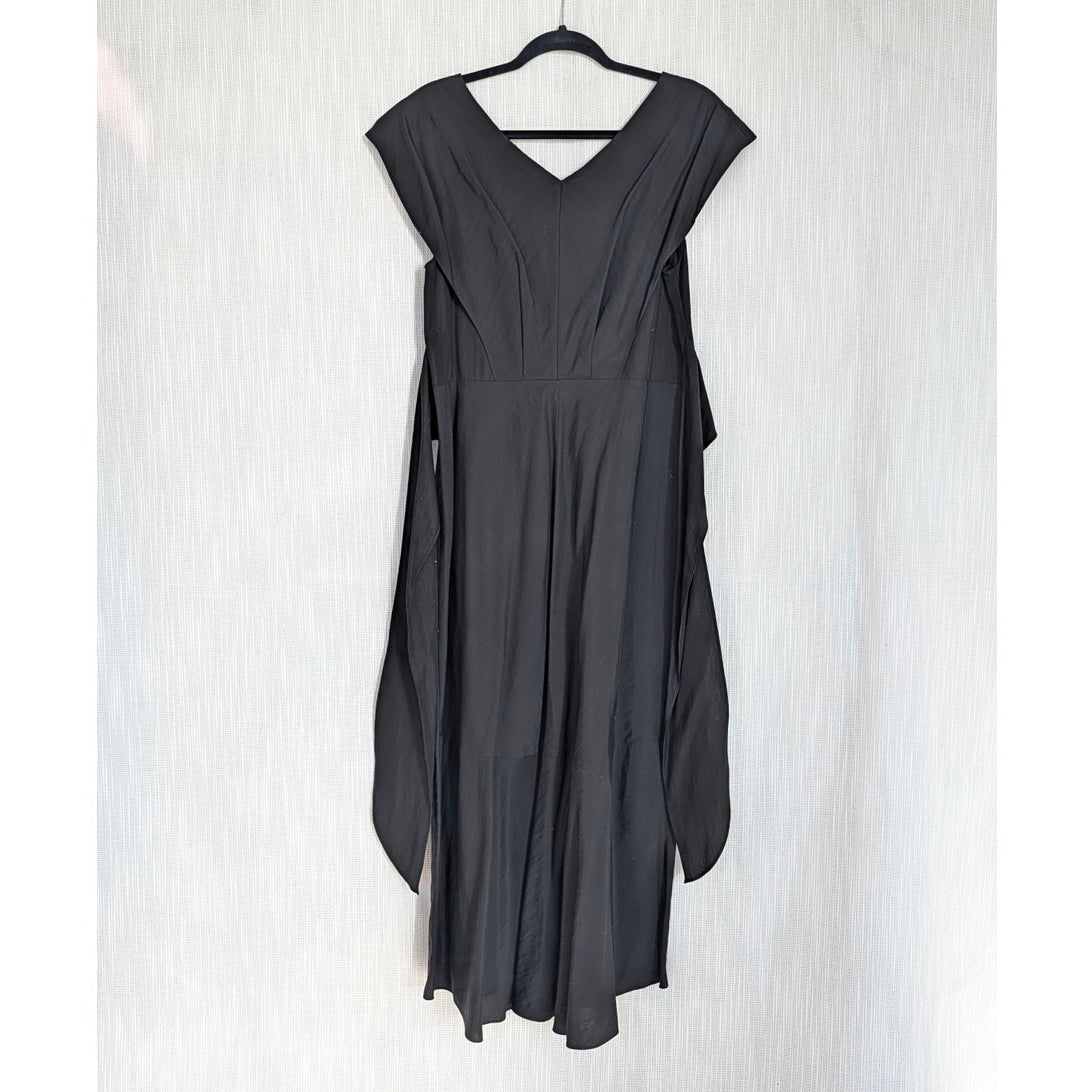 Vince Flutter-Sleeve Tie-Back Midi Dress Womens M Black V-neck Sleeveless