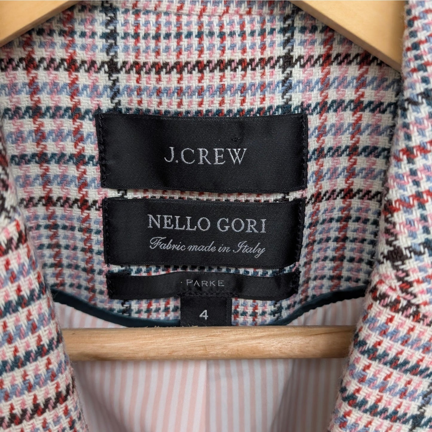 J.Crew Parke Blazer Womens 4 Pink/Ivory Plaid Italian Wool Single-breasted AQ234