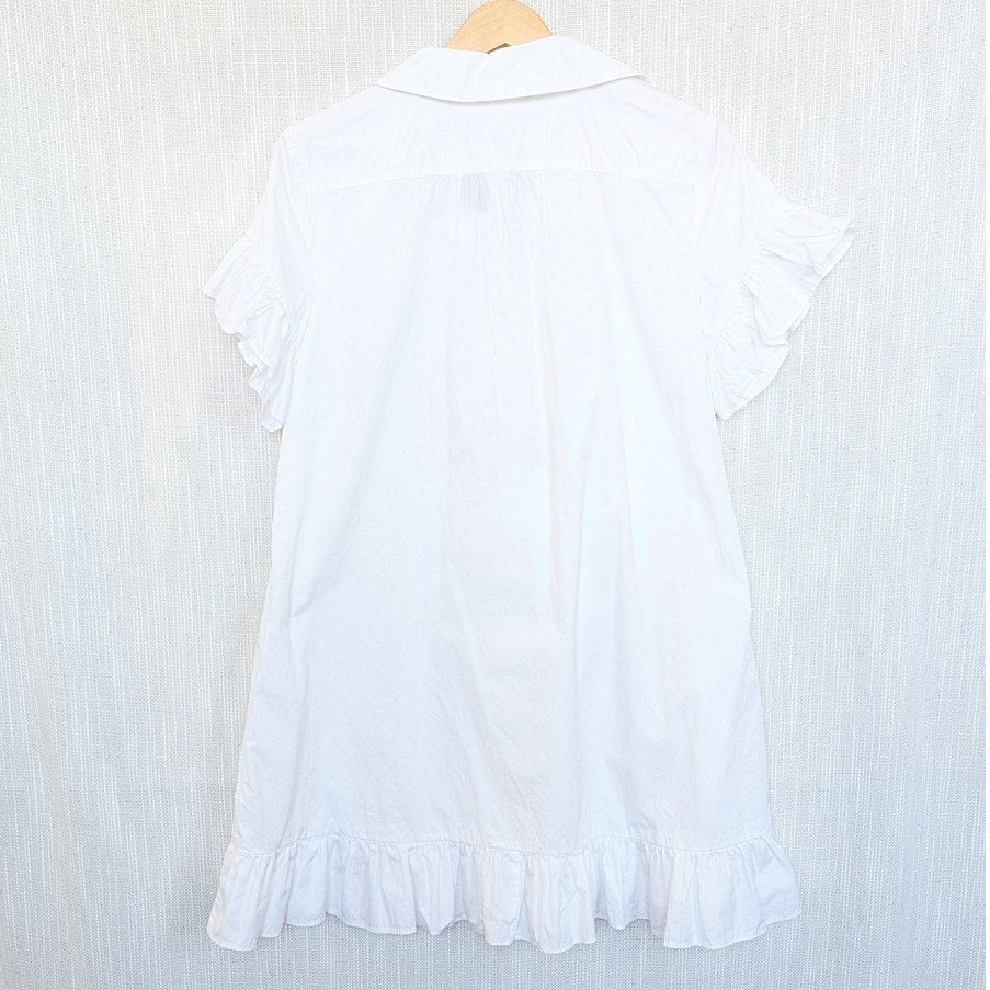 J.Crew Amelia Shirt Dress BY923 in Cotton Poplin Womens S White Ruffle Mini