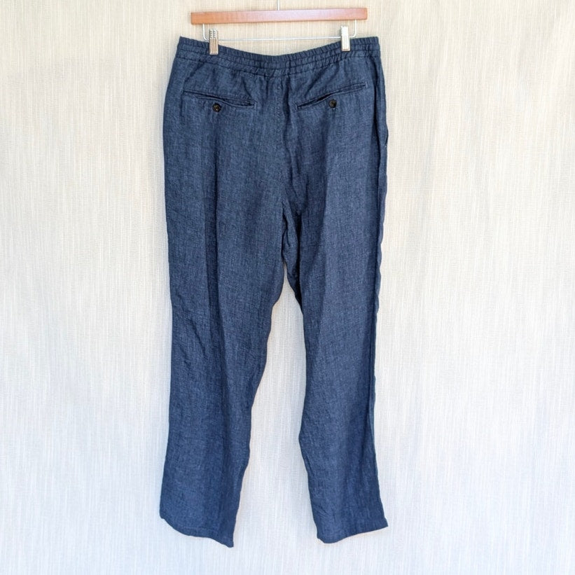 NWT Octobre Agnel Mottled Blue Chino Linen High Rise Trouser Pants, Size XL